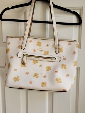 Coach White Tote with Yellow Floral Print